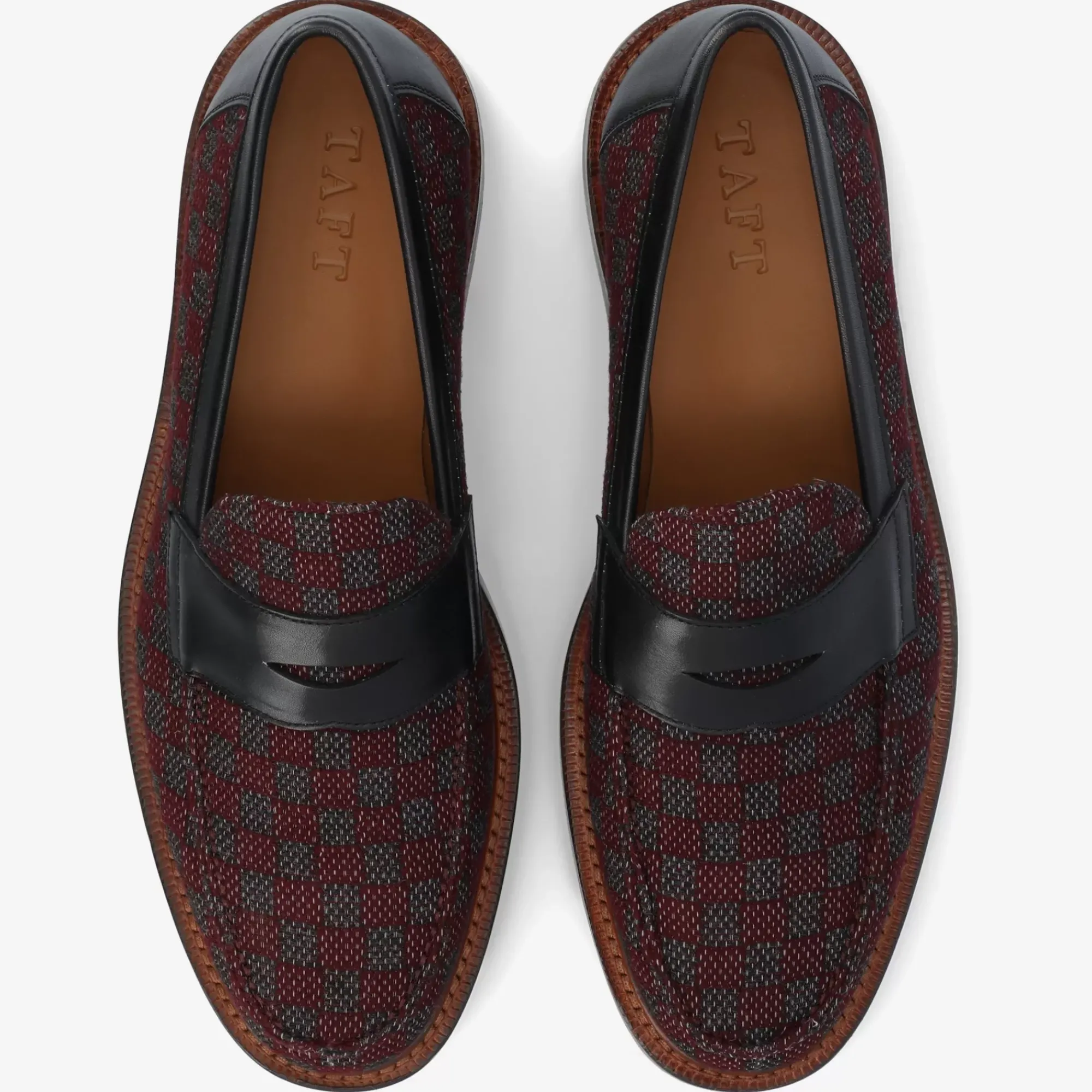 Outlet TAFT The Fitz Maroon Mens Loafers - Maroon Check |