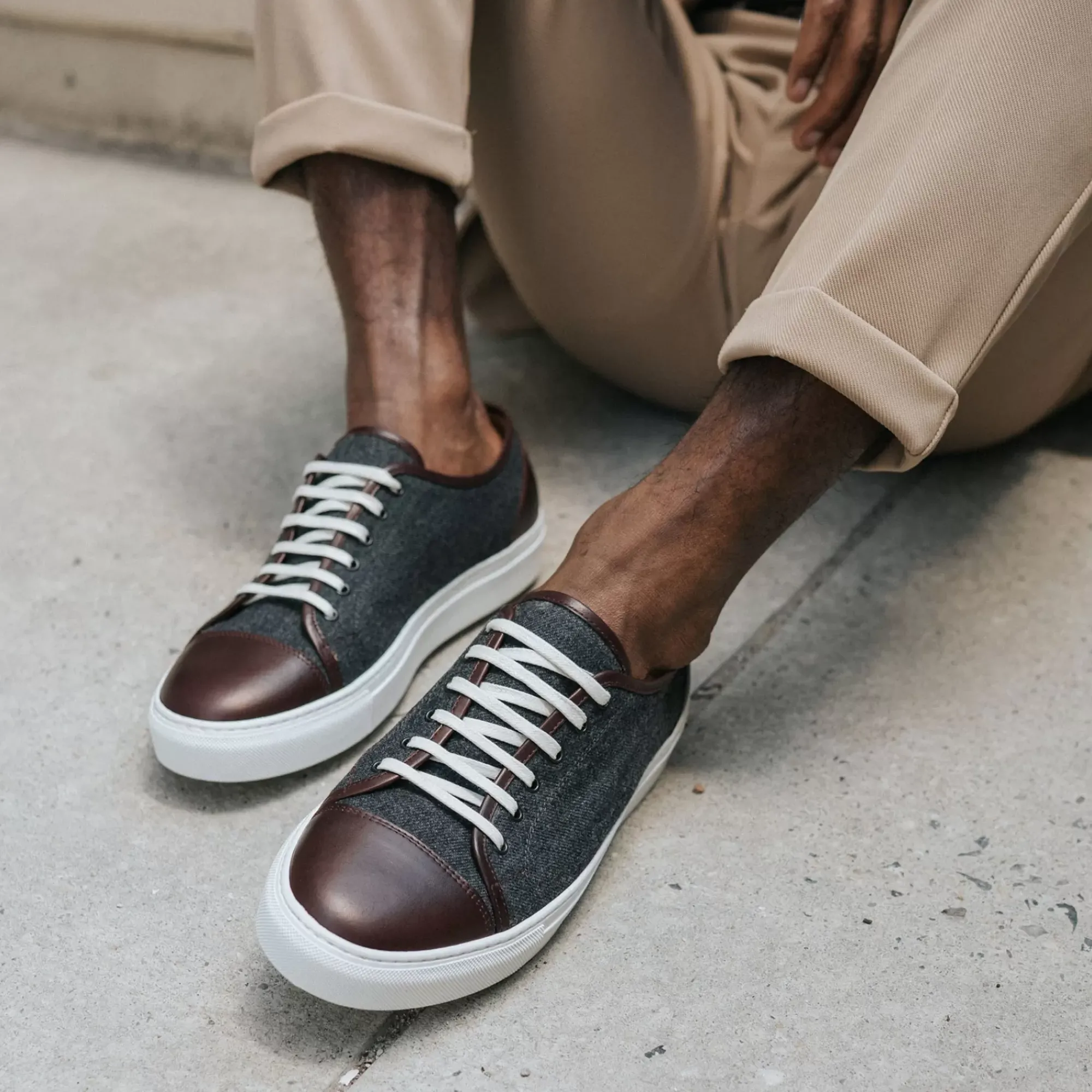 Outlet TAFT The Jack Sneaker In Grey/Oxblood - Wool Sneakers |