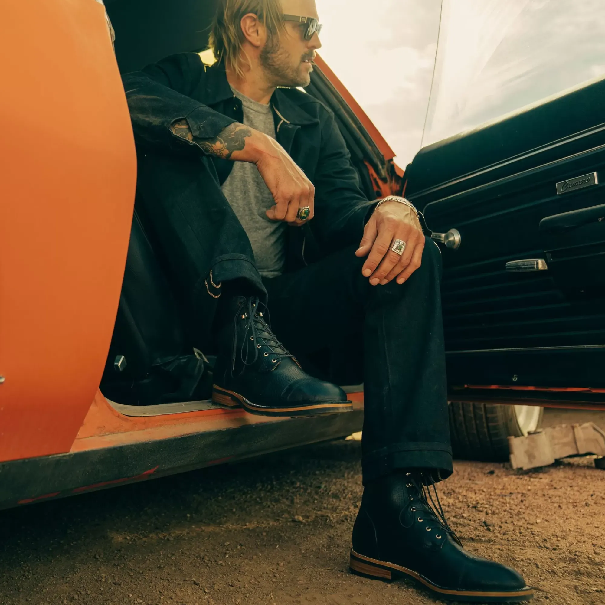 Clearance TAFT The Legacy Boot In Black Hatch - Reindeer Leather |
