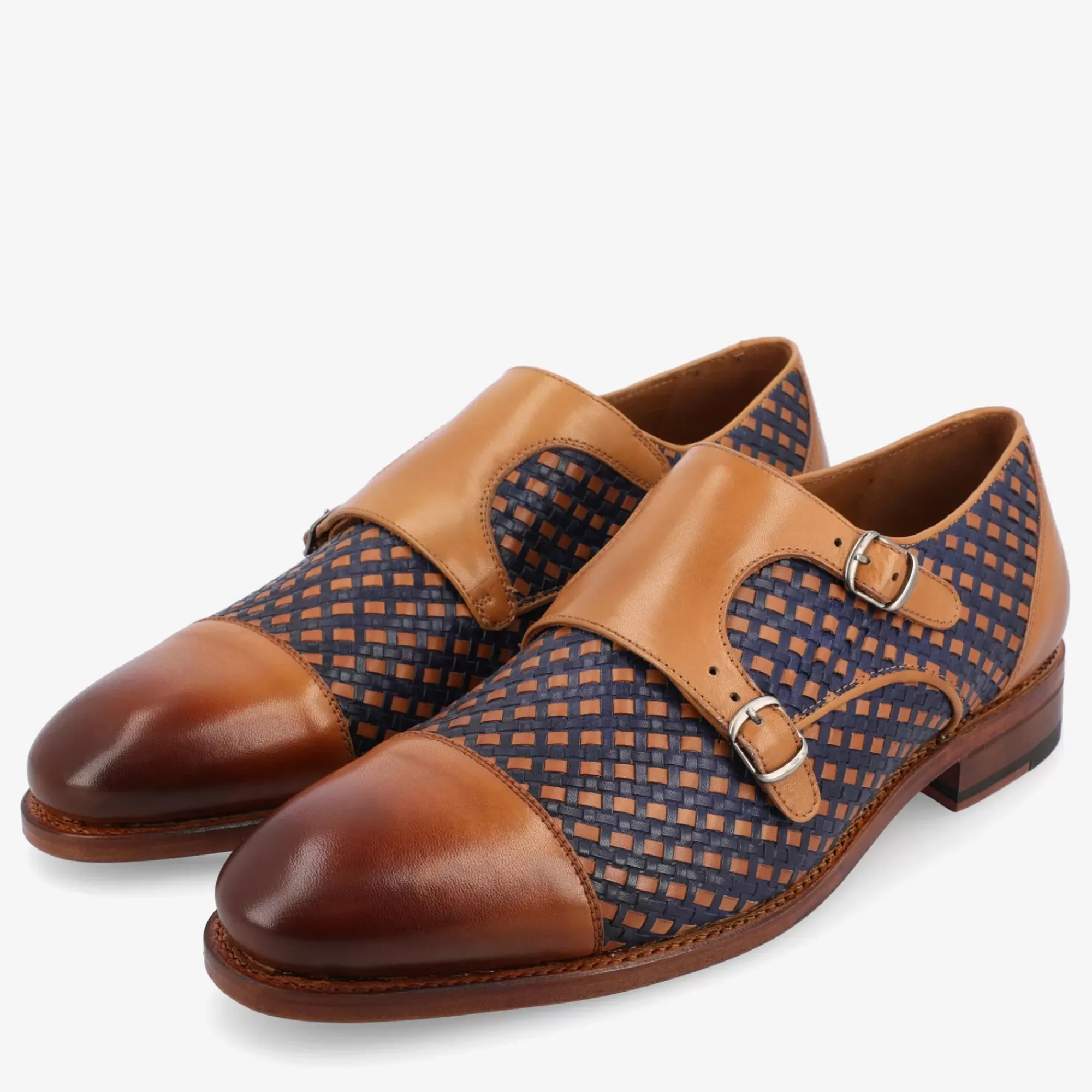 Best TAFT The Lucca Monk Strap Shoe In Navy Woven Leather |